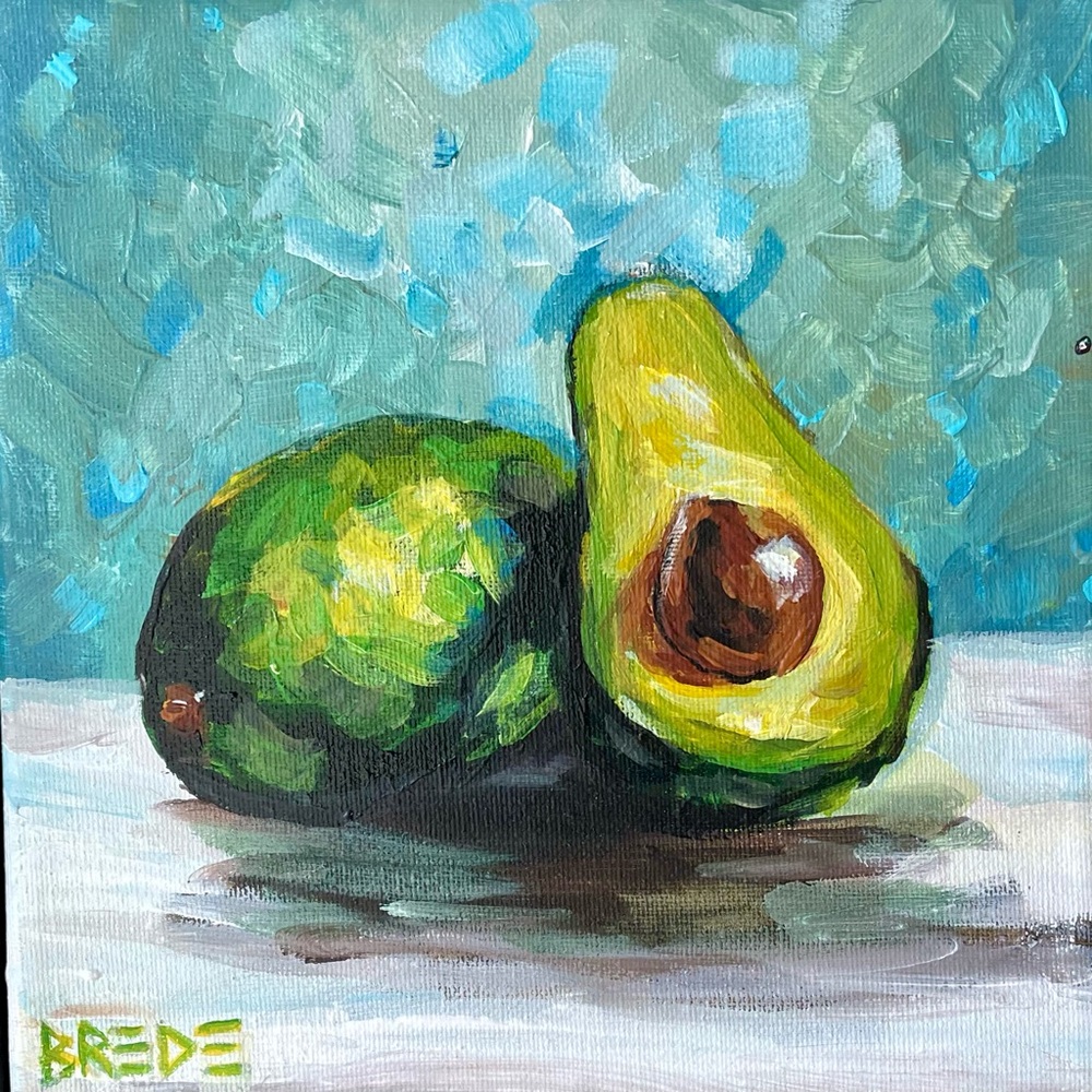 Original oil painting• 8 x 8• avocado still life impressionist
